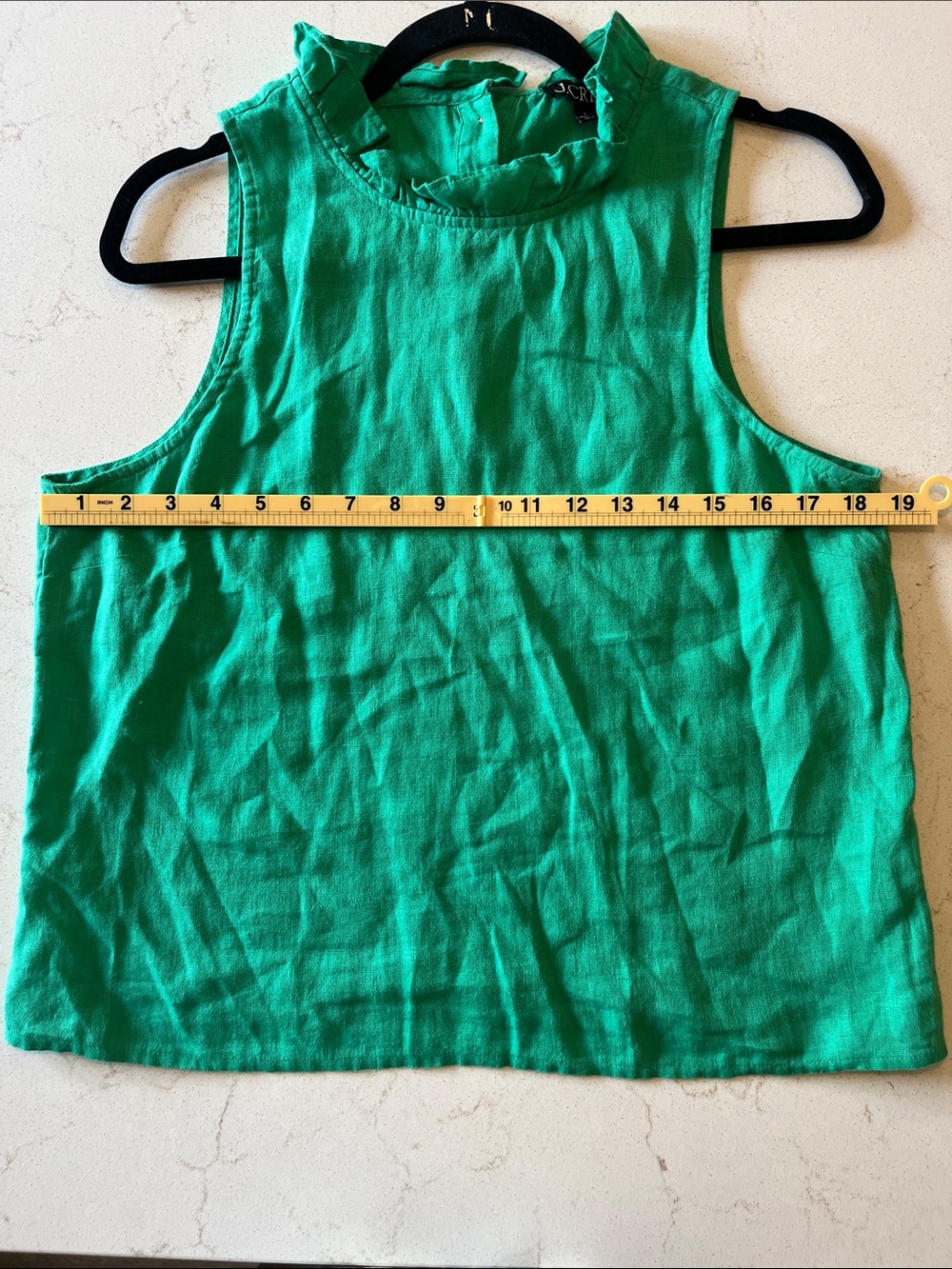 J. Crew Linen Emerald Ruffle Mock Neck Sleeveless Top - Picture 5 of 6